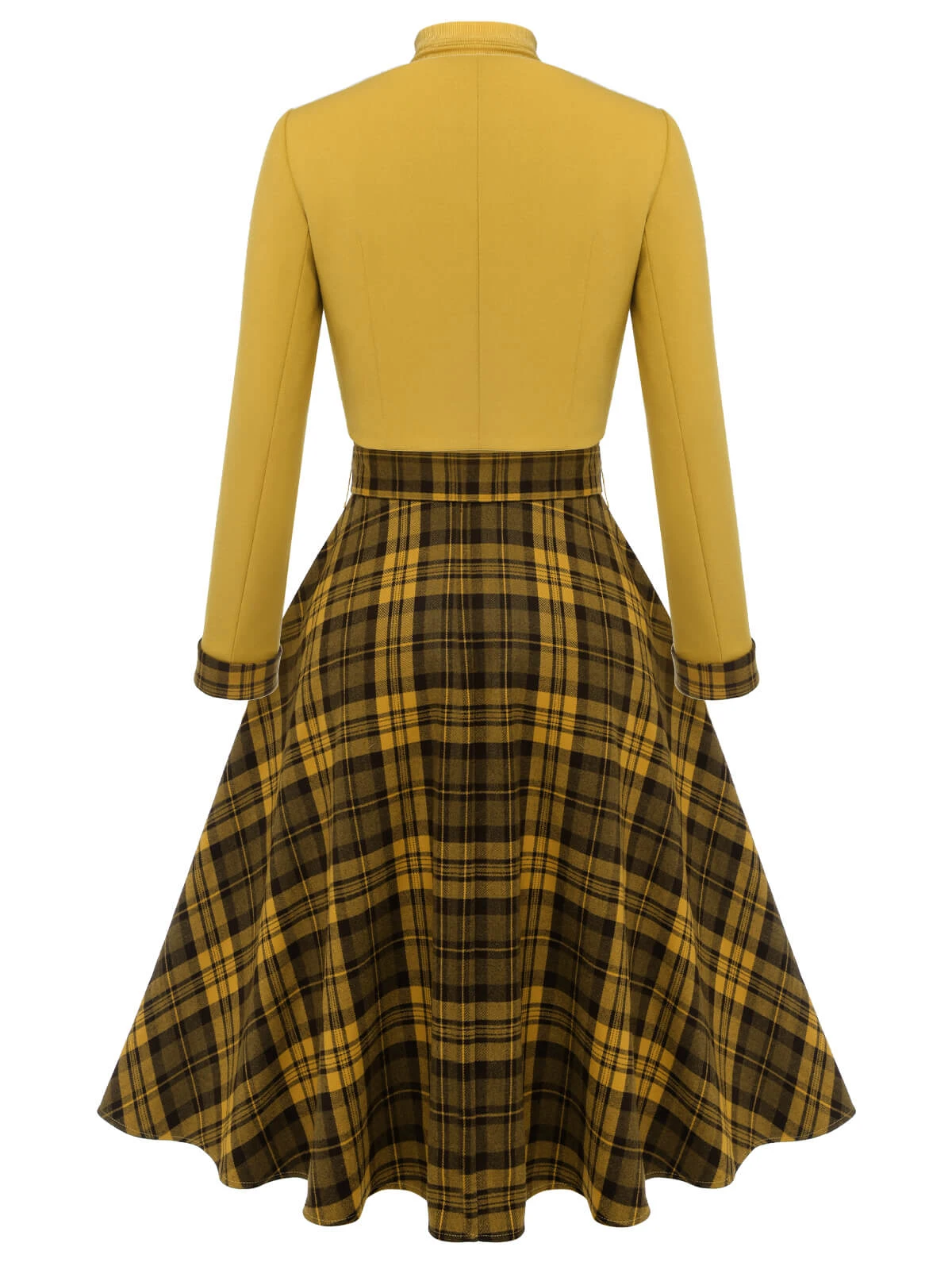 2PCS Yellow 1950s Short Coat & Plaid Dress 4 2PCS Yellow 1950s Short Coat & Plaid Dress - Image 4