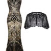 2PCS Backless 1920s Dress & Black Cape