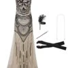 2PCS Sequin Maxi 1920s Dress & Accessories Set