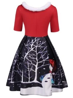 Red 1950s Christmas Fur Collar Dress 8 Red 1950s Christmas Fur Collar Dress -Candi Clothing Shop IMG 7042