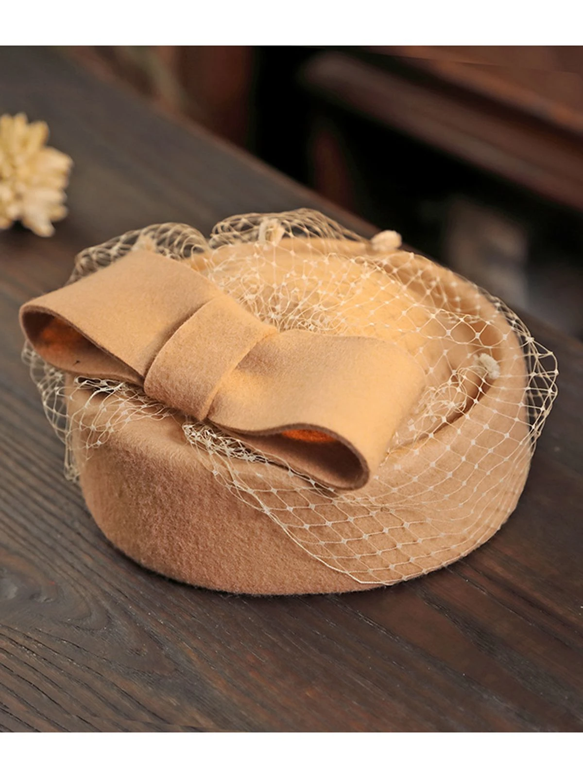 Retro Bow Mesh Wooled Dress Hat 5 Retro Bow Mesh Wooled Dress Hat - Image 5