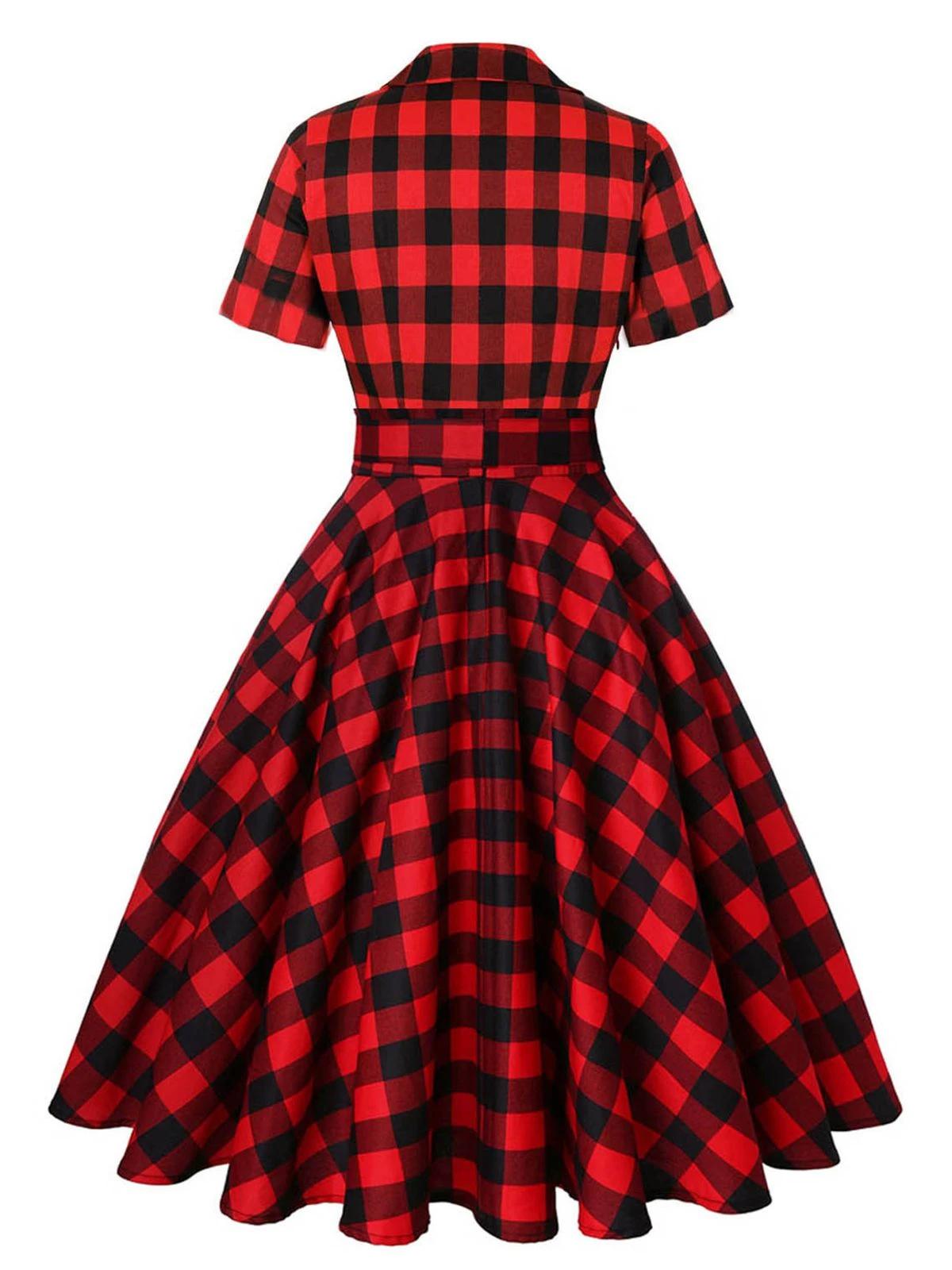 Red 1950s Plaid Bowknot Swing Dress 2 Red 1950s Plaid Bowknot Swing Dress - Image 2