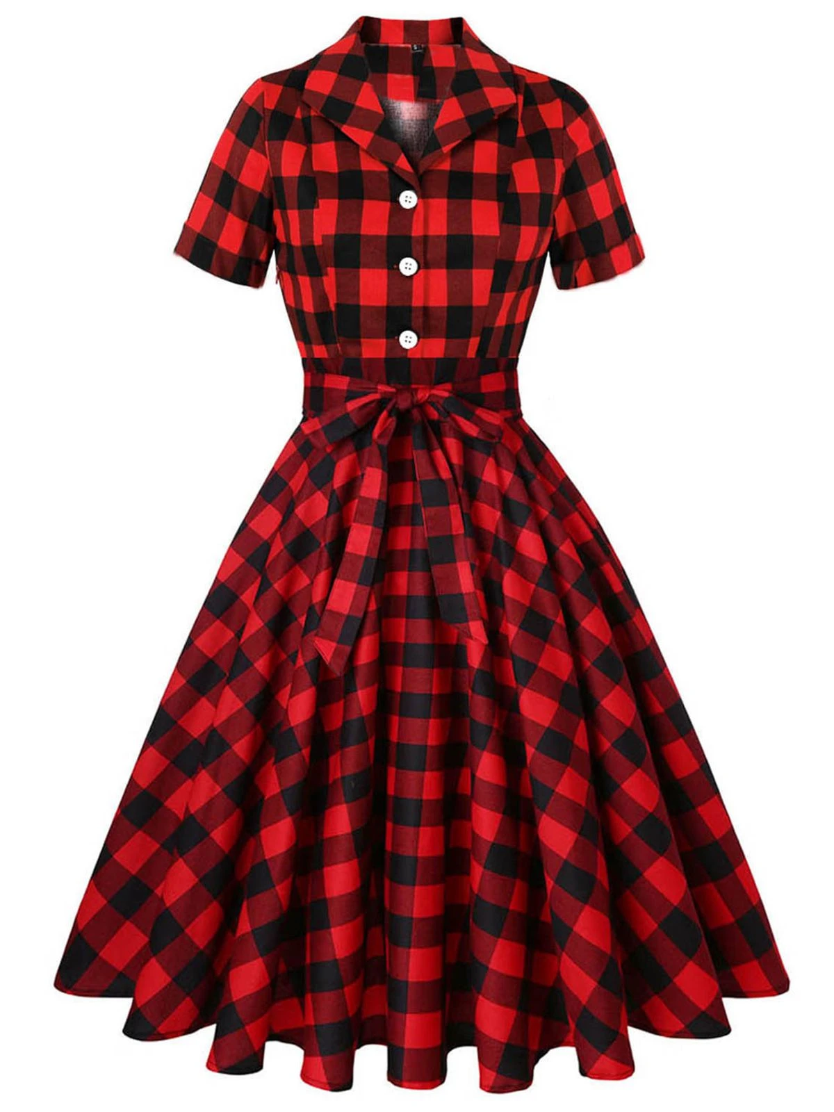Red 1950s Plaid Bowknot Swing Dress 1 Red 1950s Plaid Bowknot Swing Dress