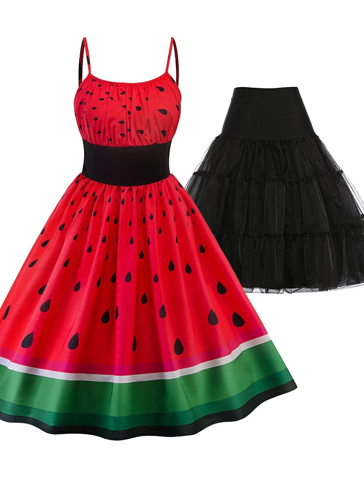 2PCS Watermelon 1950s Dress & Black Petticoat 1 2PCS Watermelon 1950s Dress & Black Petticoat
