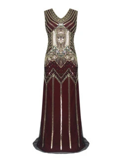 [US Warehouse] Wine Red 1920s Sequin Flapper Maxi Dress