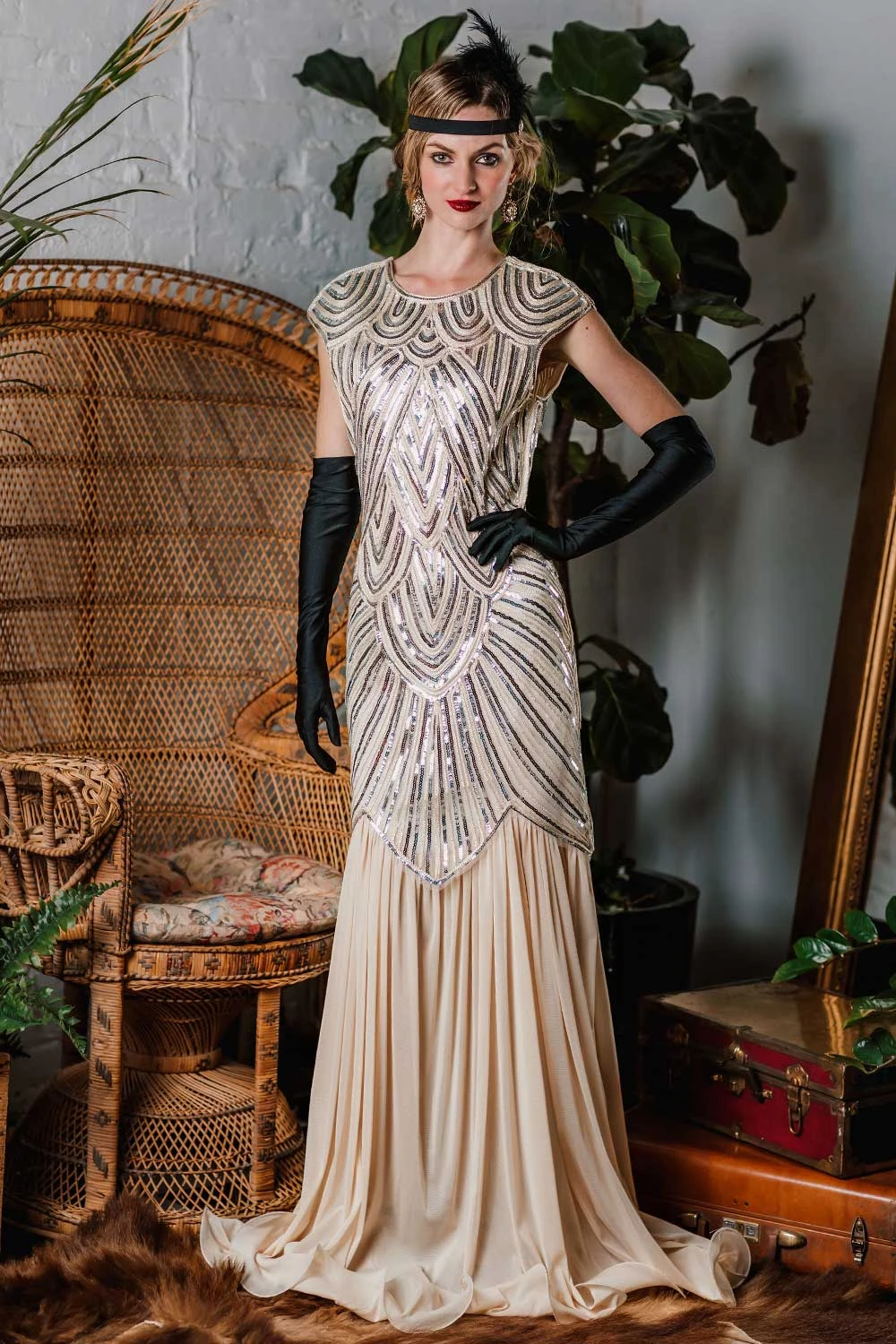 1920s Embroidery Sequin Maxi Dress 2 1920s Embroidery Sequin Maxi Dress - Image 2