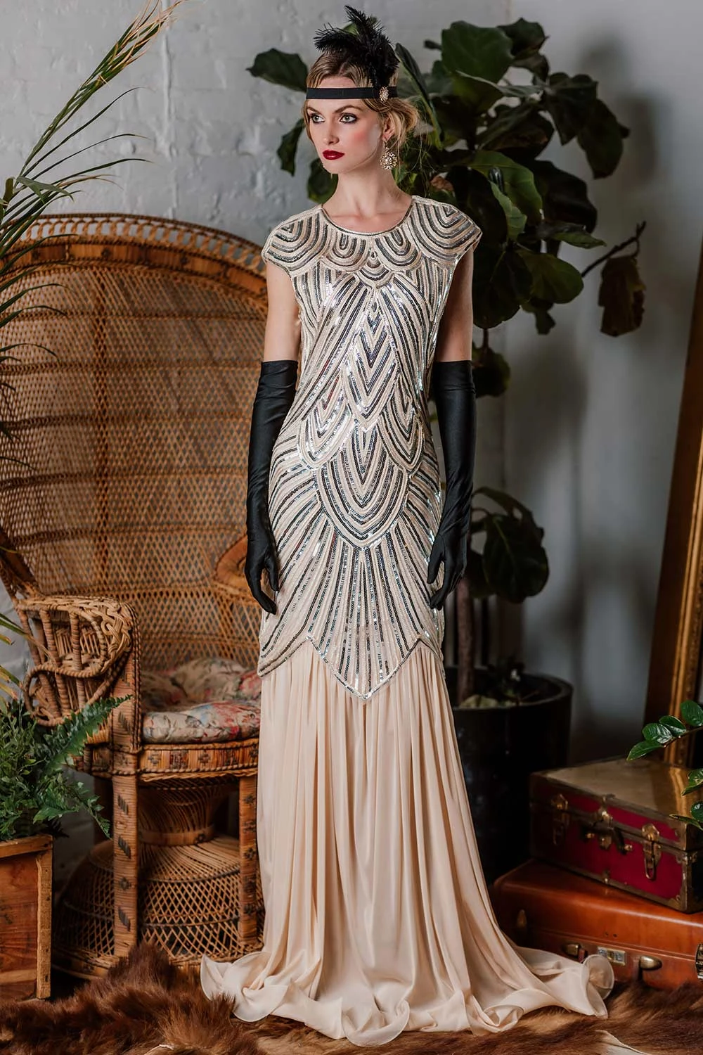 1920s Embroidery Sequin Maxi Dress 3 1920s Embroidery Sequin Maxi Dress - Image 3