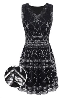 [US Warehouse] Black 1920s Geometric Sequined Dress