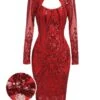 [US Warehouse] Red 1920s Sequined Keyhole Dress