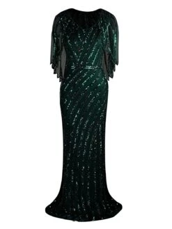 1920s Mesh Sequined Cape Maxi Dress -Candi Clothing Shop SCH000412 DG 1 b844a18a 8e24 4d17 826a 6fe6b2da5aab
