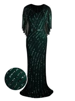 1920s Mesh Sequined Cape Maxi Dress -Candi Clothing Shop SCH000412 DG 2 60136ef2 4ee9 4b74 81f8 37d6313a39e9