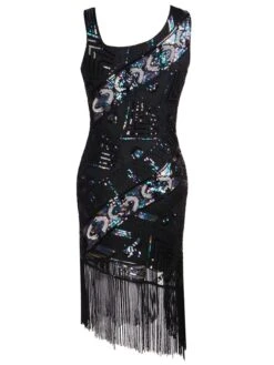1920s Sequined TasselAsymmetrical Dress 7 1920s Sequined TasselAsymmetrical Dress -Candi Clothing Shop SCH000430 BL 4