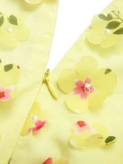Yellow 3D Floral Puff Sleeves Swing Dress -Candi Clothing Shop SCH000538 5