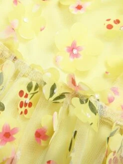 Yellow 3D Floral Puff Sleeves Swing Dress -Candi Clothing Shop SCH000538 6