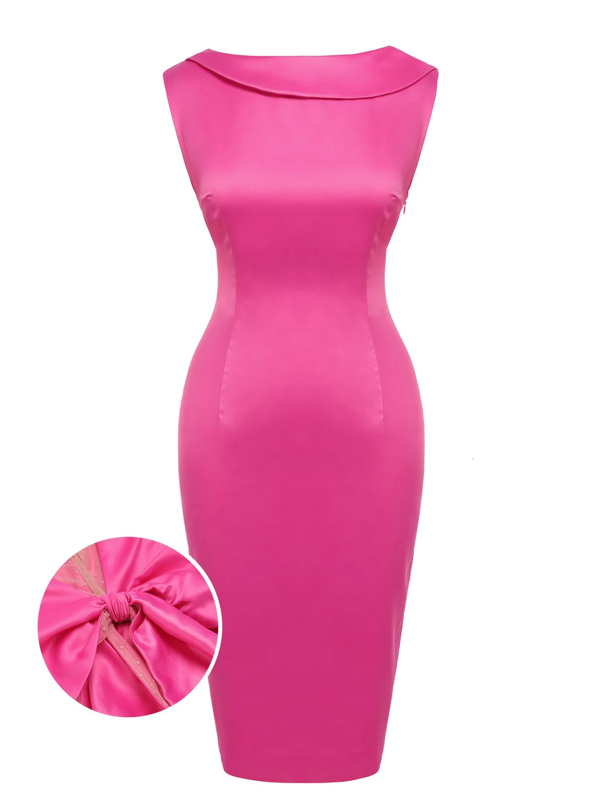 Rose Red 1960s Satin Solid Pencil Dress 3 Rose Red 1960s Satin Solid Pencil Dress - Image 3