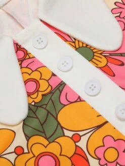 Orange 1960s Lapel Flowers Patchwork Dress -Candi Clothing Shop SCH000585 4