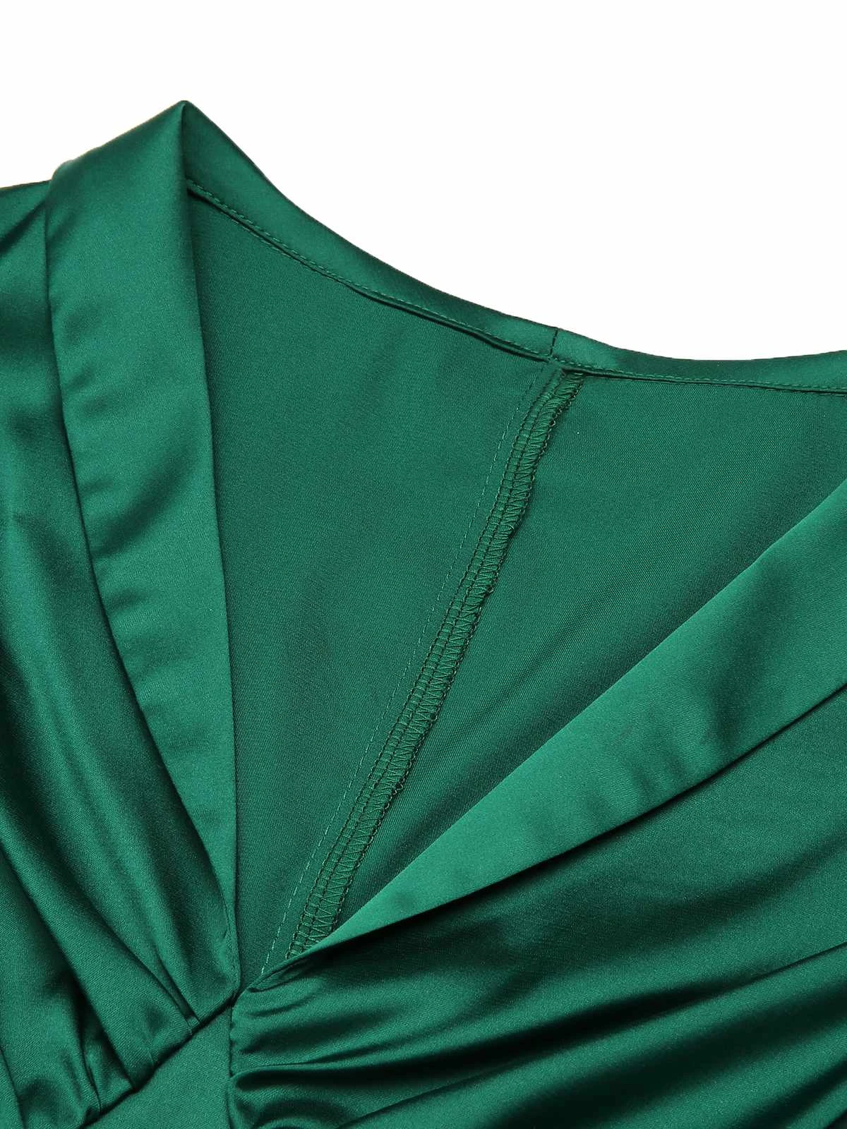 Dark Green 1940s Solid Belt V-Neck Dress 5 Dark Green 1940s Solid Belt V-Neck Dress - Image 5