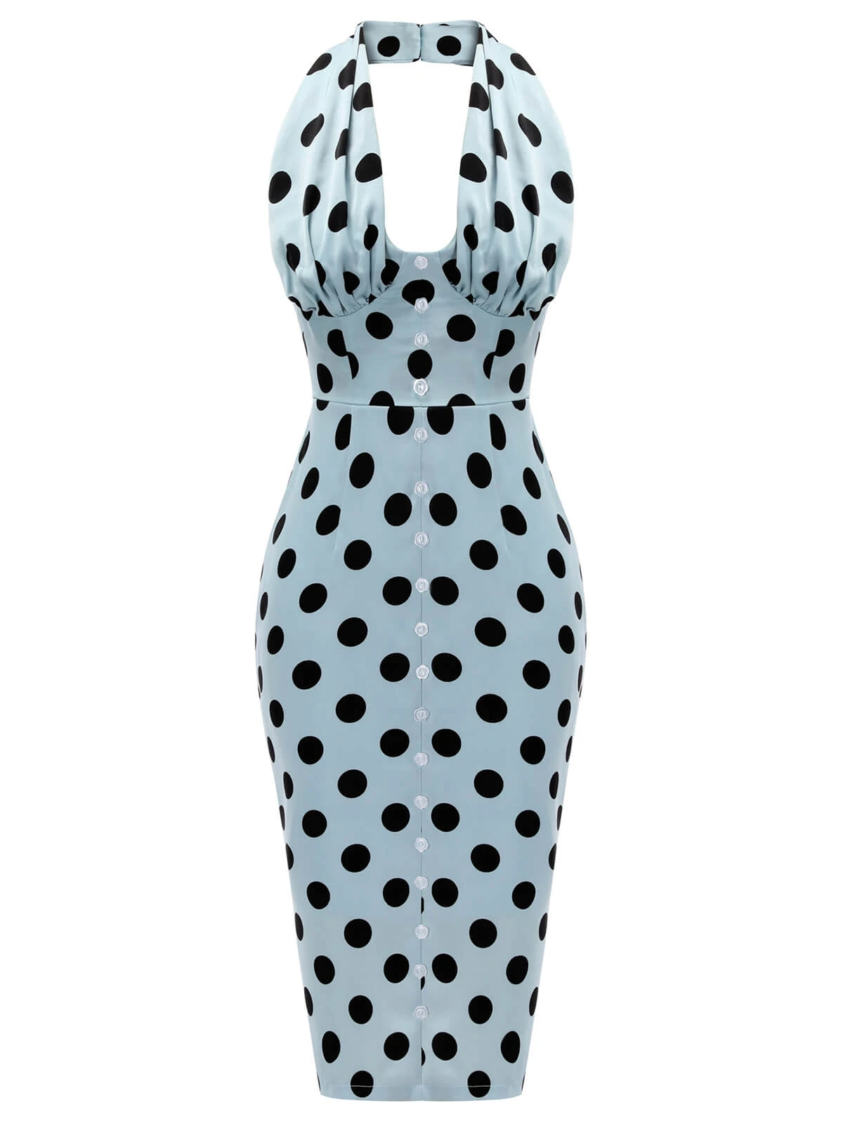 Blue 1960s Polks Dots Pencil Dress 2 Blue 1960s Polks Dots Pencil Dress - Image 2