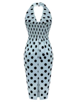 Blue 1960s Polks Dots Pencil Dress 10 Blue 1960s Polks Dots Pencil Dress -Candi Clothing Shop SCH000622 BL 3