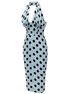 Blue 1960s Polks Dots Pencil Dress 9 Blue 1960s Polks Dots Pencil Dress -Candi Clothing Shop SCH000622 BL 4