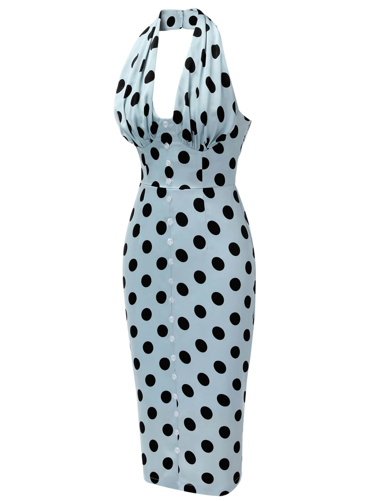 Blue 1960s Polks Dots Pencil Dress 3 Blue 1960s Polks Dots Pencil Dress - Image 3