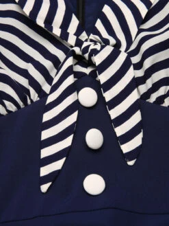 Navy Blue 1950s Striped Patchwork Dress 12 Navy Blue 1950s Striped Patchwork Dress -Candi Clothing Shop SCH000659 4