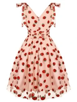 [US Warehouse] Pink 1950s Strawberry Mesh Swing Dress -Candi Clothing Shop SCH000702 2 0335847f 1603 4406 b421 75e440ef5769