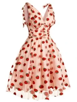 [US Warehouse] Pink 1950s Strawberry Mesh Swing Dress -Candi Clothing Shop SCH000702 3 54b513fa 53f3 48e6 bea5 aade53feb4cf