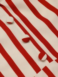 Red 1940s Lapel Vertical Stripes Dress -Candi Clothing Shop SCH000860 5