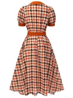 Orange 1940s Houndstooth Doll Collar Dress -Candi Clothing Shop SCH000864 3