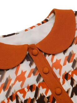 Orange 1940s Houndstooth Doll Collar Dress -Candi Clothing Shop SCH000864 4