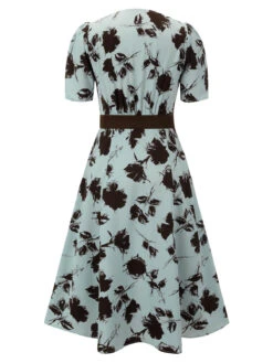 1940s Blue Floral Dress With Bow Belt -Candi Clothing Shop SCH000869 2