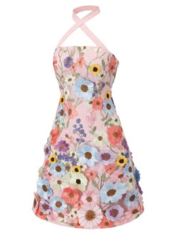 Pale Pink 1960s 3D Flower Mini Dress -Candi Clothing Shop SCH000870 2