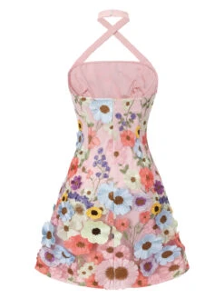 Pale Pink 1960s 3D Flower Mini Dress -Candi Clothing Shop SCH000870 3