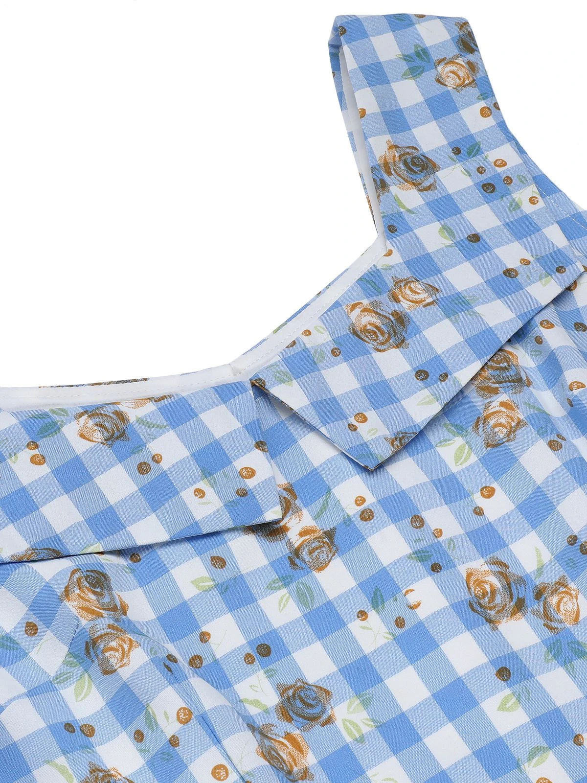 Blue 1940s Rose Plaid Lace Up Dress 5 Blue 1940s Rose Plaid Lace Up Dress - Image 5