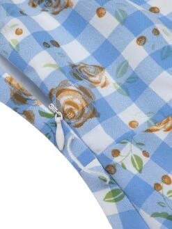 Blue 1940s Rose Plaid Lace Up Dress 12 Blue 1940s Rose Plaid Lace Up Dress -Candi Clothing Shop SCH000913 5