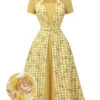 Yellow 1950s Plaid Rose Panel Raglan Dress