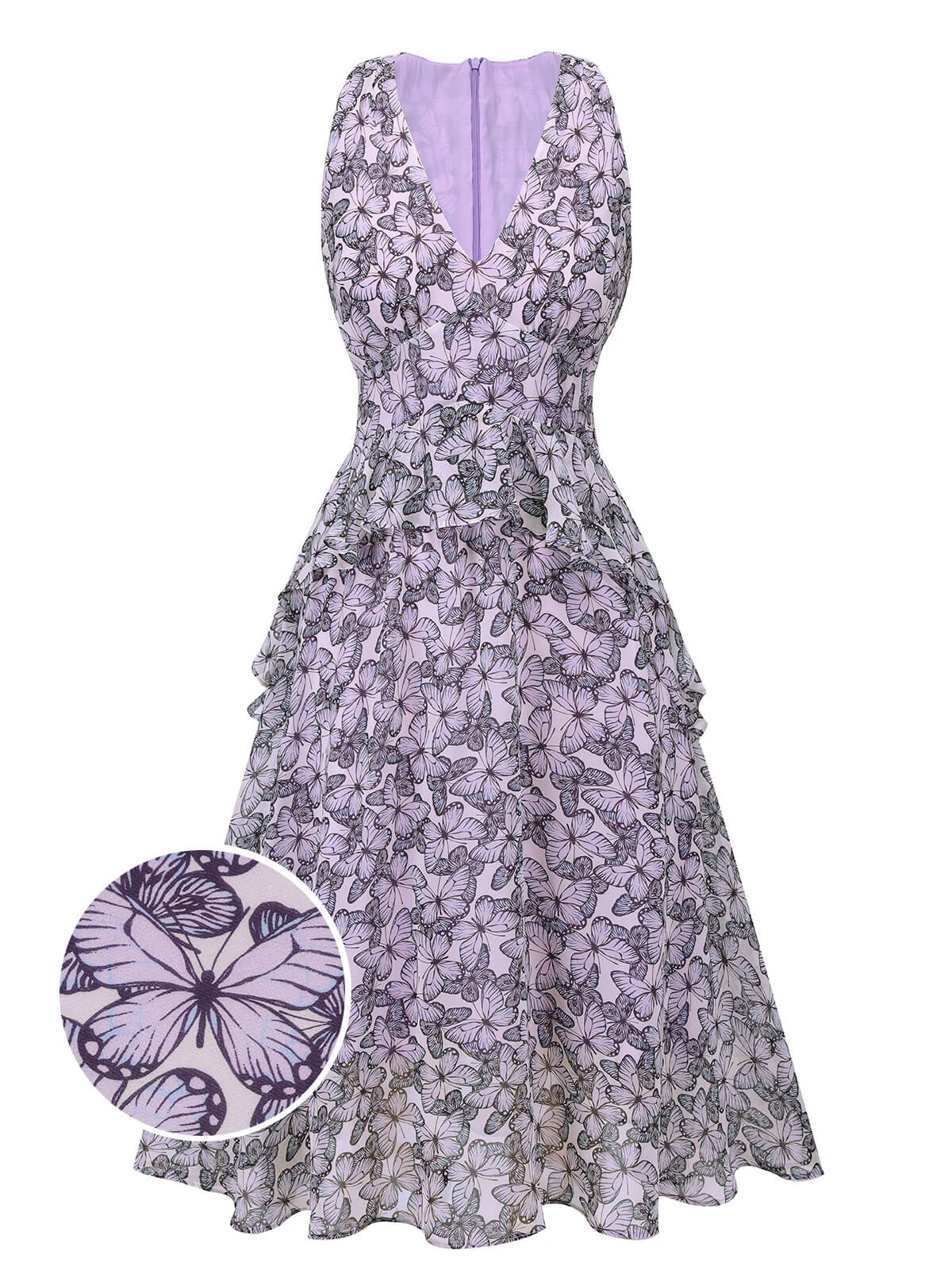 Purple 1930s Butterfly V-Neck Sleeveless Dress 1 Purple 1930s Butterfly V-Neck Sleeveless Dress