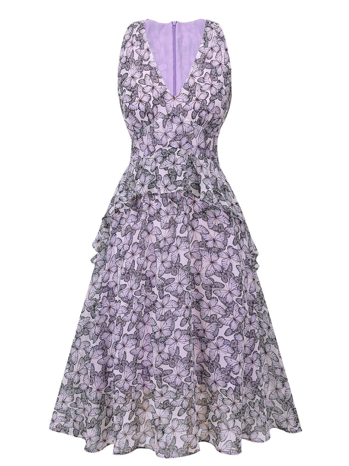 Purple 1930s Butterfly V-Neck Sleeveless Dress 2 Purple 1930s Butterfly V-Neck Sleeveless Dress - Image 2