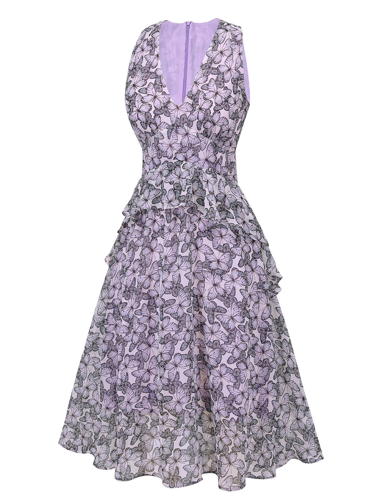 Purple 1930s Butterfly V-Neck Sleeveless Dress 3 Purple 1930s Butterfly V-Neck Sleeveless Dress - Image 3