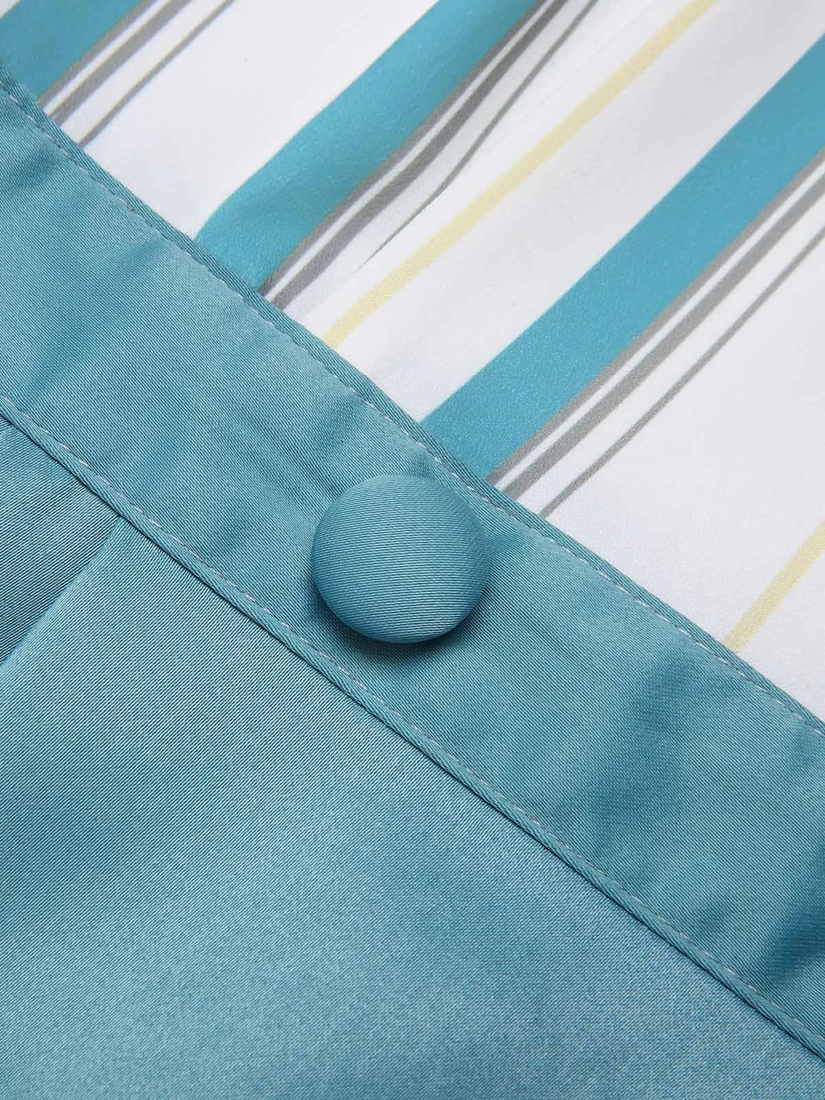 Blue 1950s Stripes Patchwork Pocketed Dress 8 Blue 1950s Stripes Patchwork Pocketed Dress - Image 8