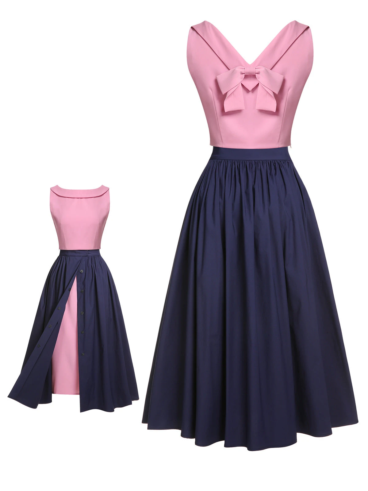 3PCS Pink 1960s Bow Blouse & Spaghetti Dress & Umbrella Skirt 1 3PCS Pink 1960s Bow Blouse & Spaghetti Dress & Umbrella Skirt