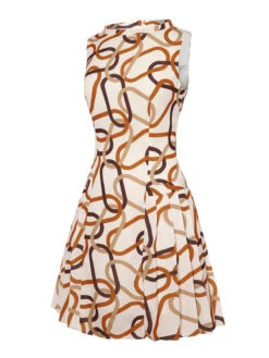 Yellow 1960s Stand Collar Printed Pleated Dress -Candi Clothing Shop SCH001243 2