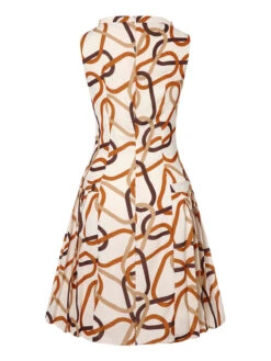 Yellow 1960s Stand Collar Printed Pleated Dress -Candi Clothing Shop SCH001243 3