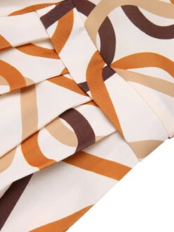 Yellow 1960s Stand Collar Printed Pleated Dress -Candi Clothing Shop SCH001243 4