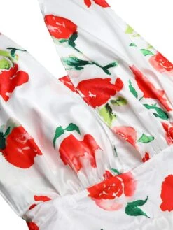 White 1950s Watercolor Rose Halter Dress -Candi Clothing Shop SCHL000010 4