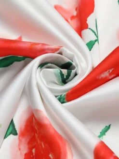 White 1950s Watercolor Rose Halter Dress -Candi Clothing Shop SCHL000010 6