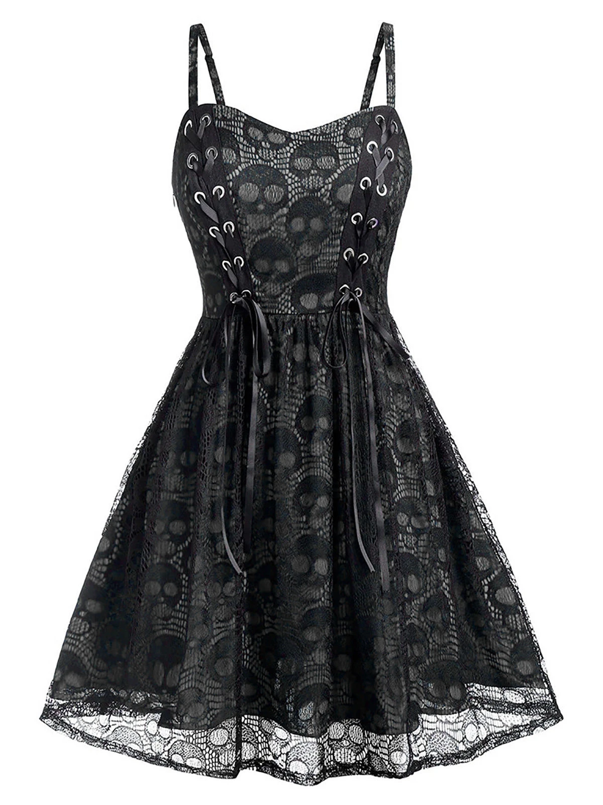 Black 1980s Skull Pattern Gothic Style Dress 6 Black 1980s Skull Pattern Gothic Style Dress - Image 6