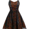 Orange 1980s Skull Pattern Gothic Style Dress