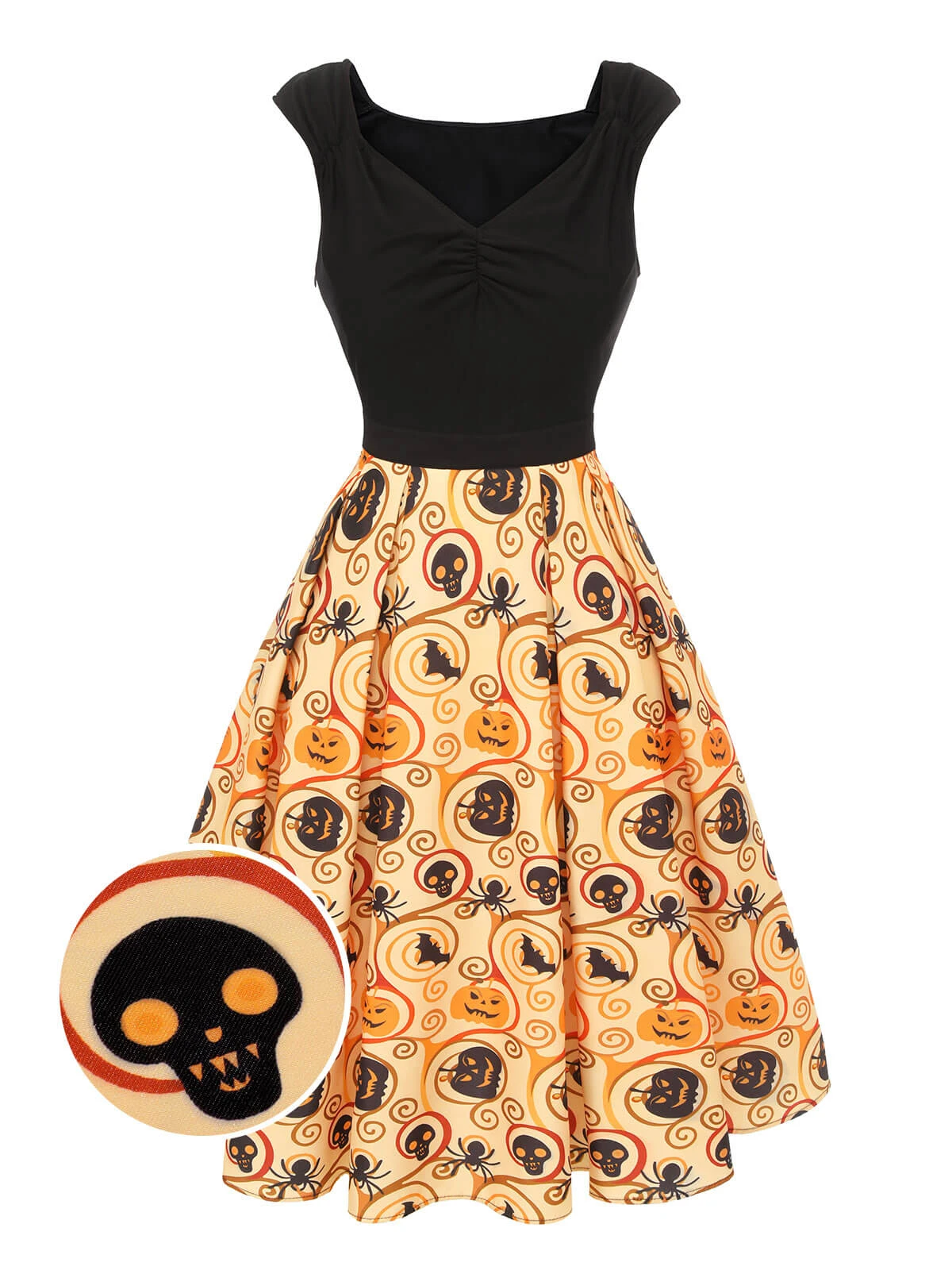 Black & Yellow 1950s Pumpkin Bat Spider Dress 1 Black & Yellow 1950s Pumpkin Bat Spider Dress